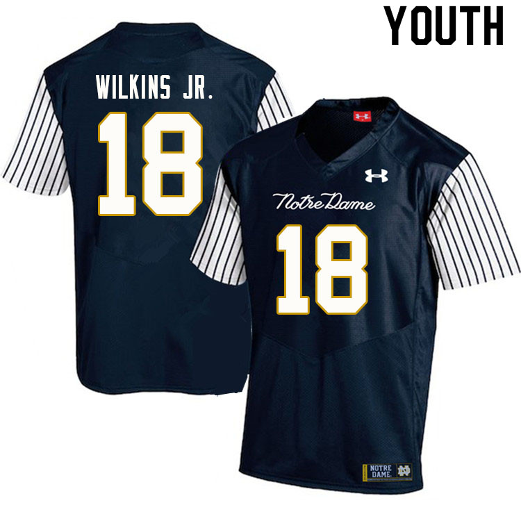 Youth NCAA Notre Dame Fighting Irish #18 Joe Wilkins Jr. Stitched College Under Armour Authentic Navy Alternate Football Jersey OB10V41FE